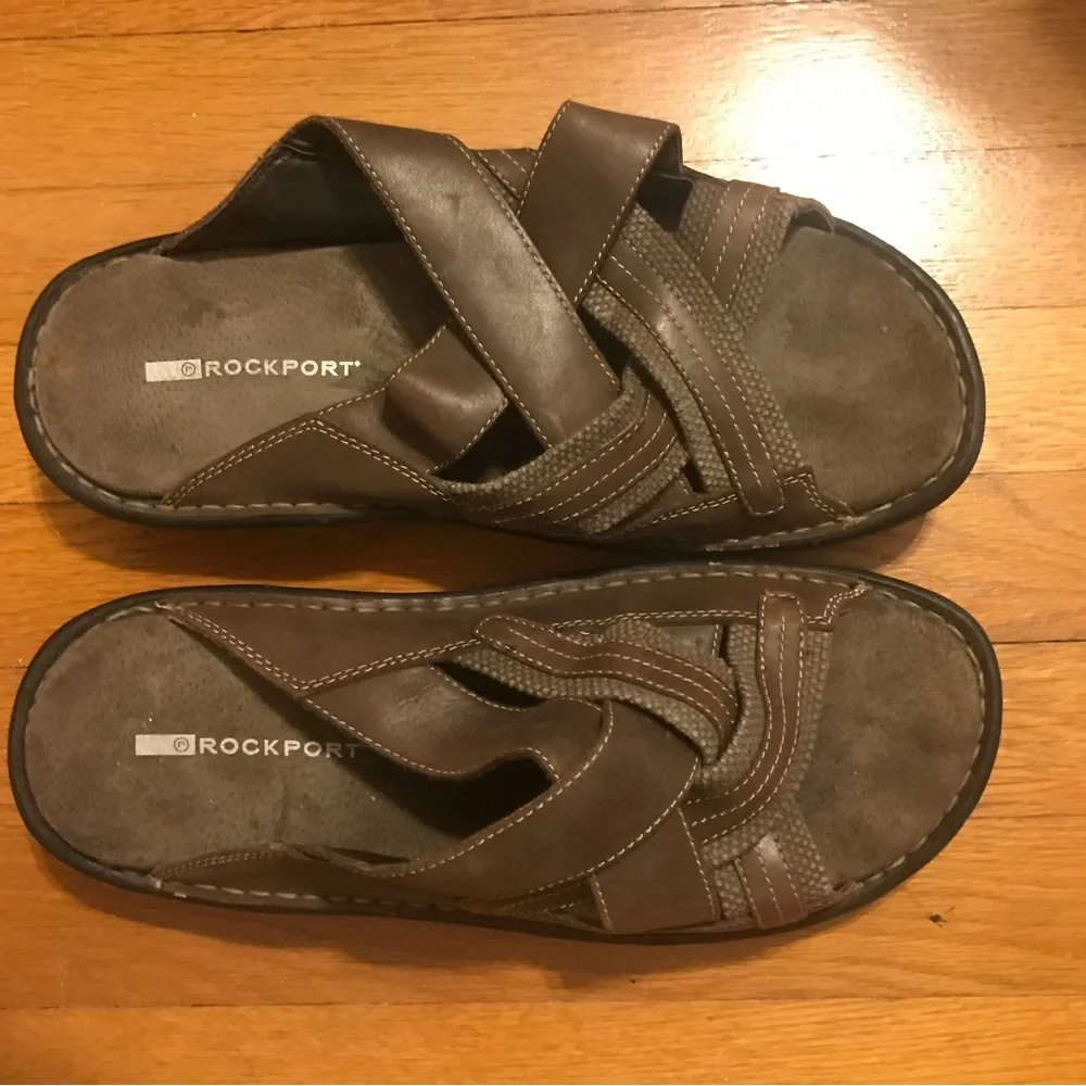 Rockport Mens sandals Size 11.5 Wide Dark Brown Leather upper